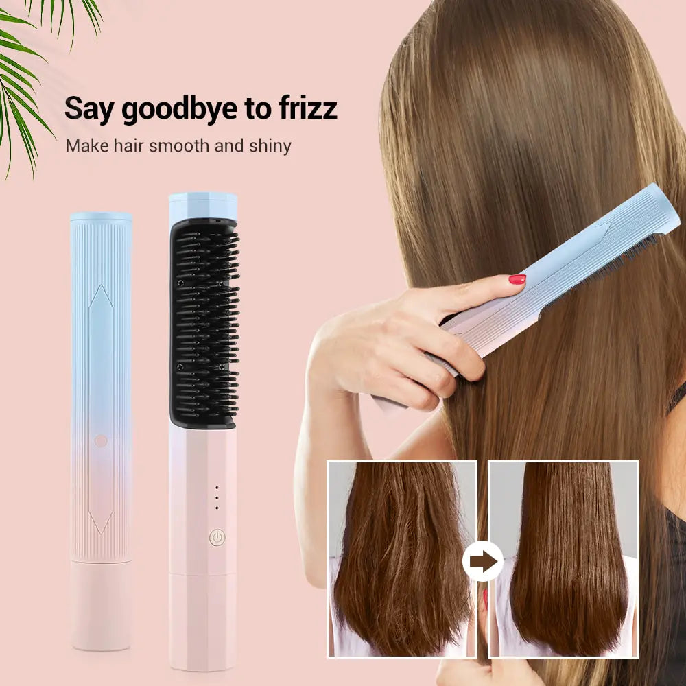 Portable Wireless 2-in-1 Straightening/Curling Comb